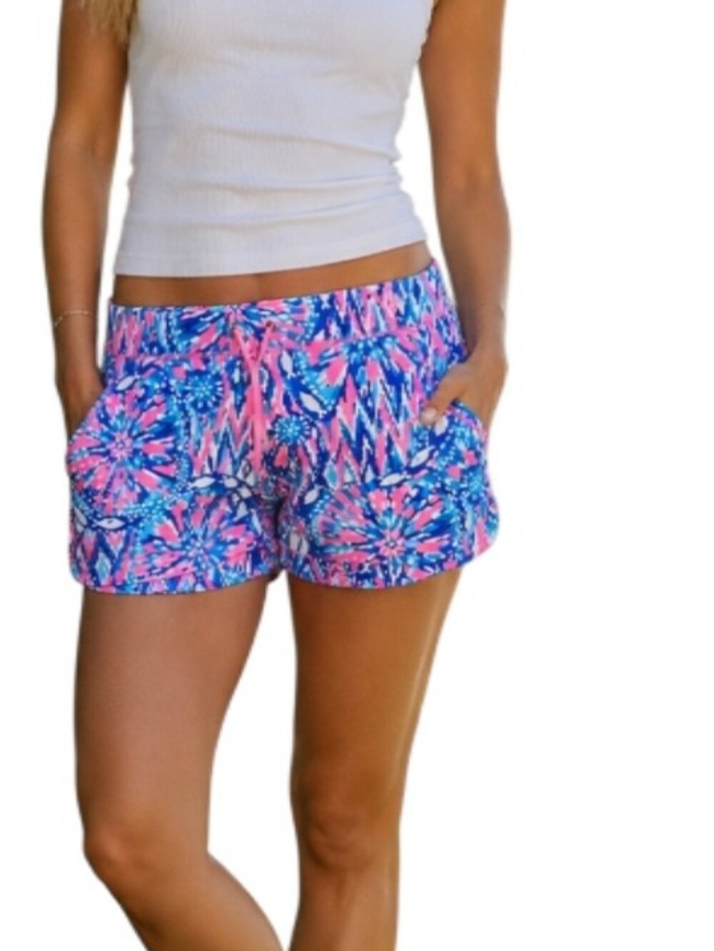 Lilly Pulitzer Vina Colorburst Blue & Pink Printed Drawstring Shorts